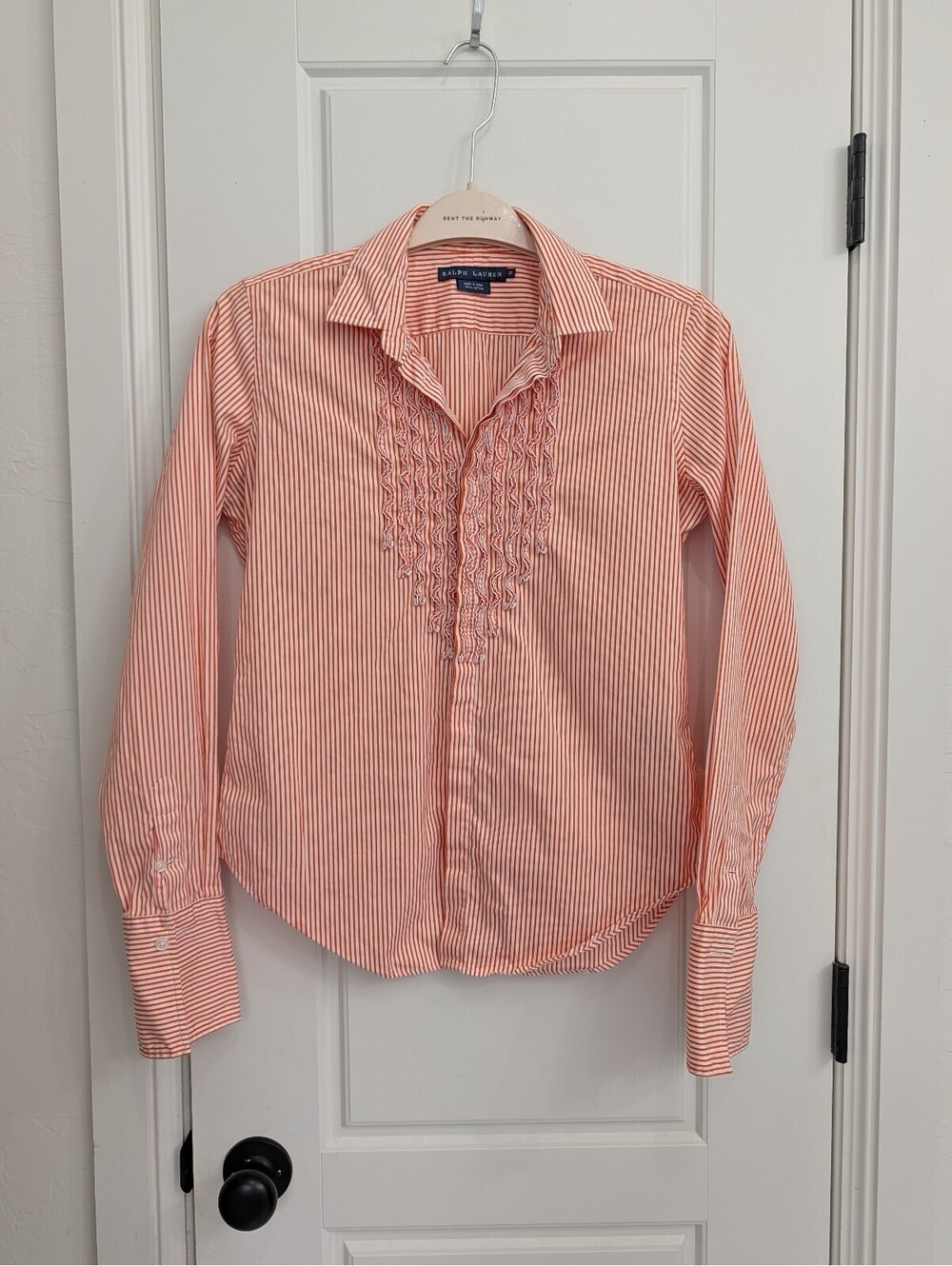 Ralph Lauren orange and white striped button up shirt